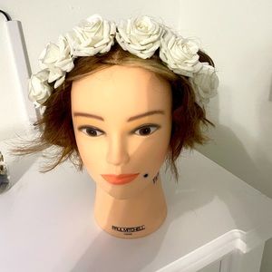 White flower headband, with tie strap